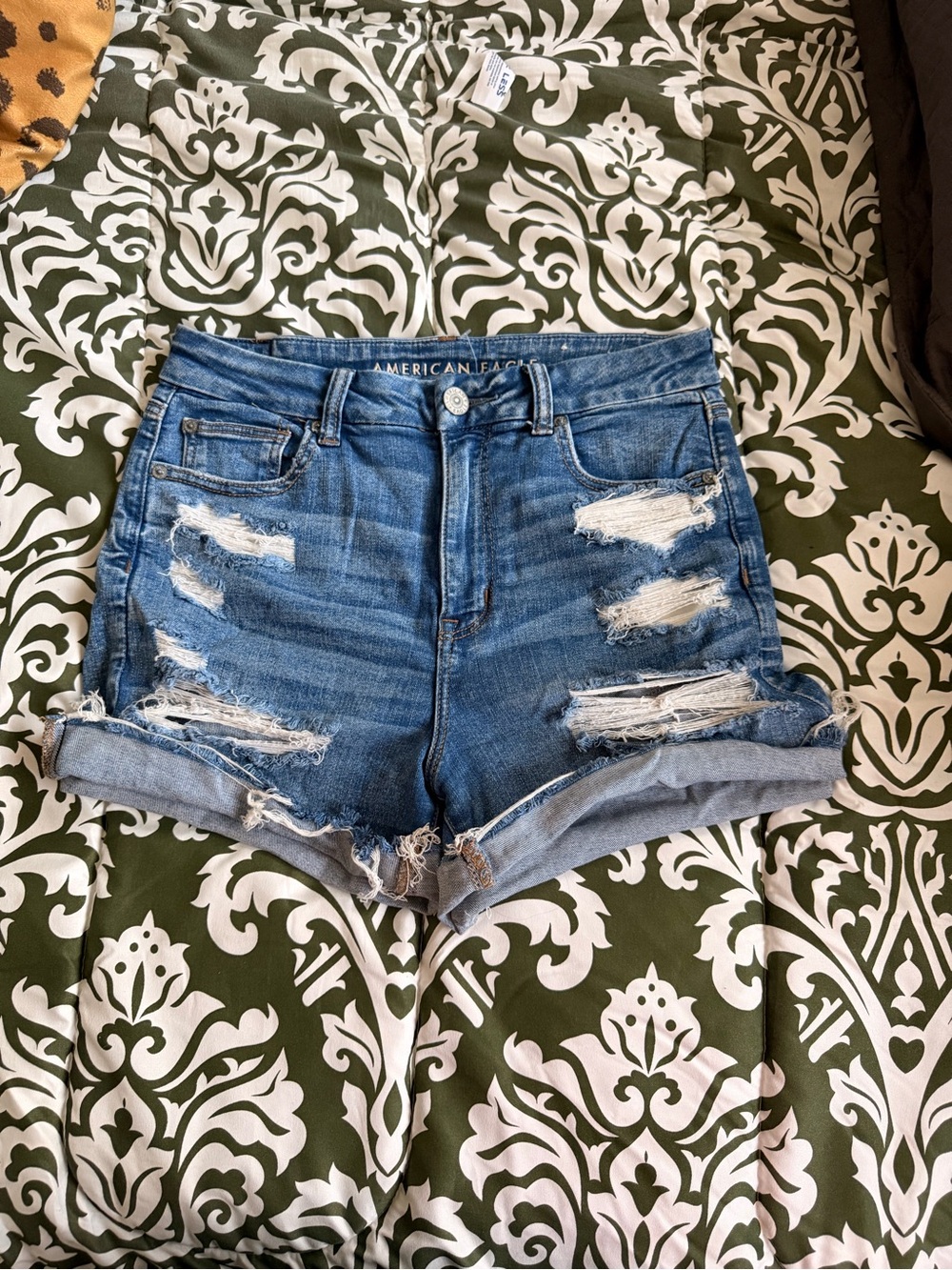 American Eagle Outfitters Curvy Hi-Rise Medium Blue Denim Cutoff Shorts